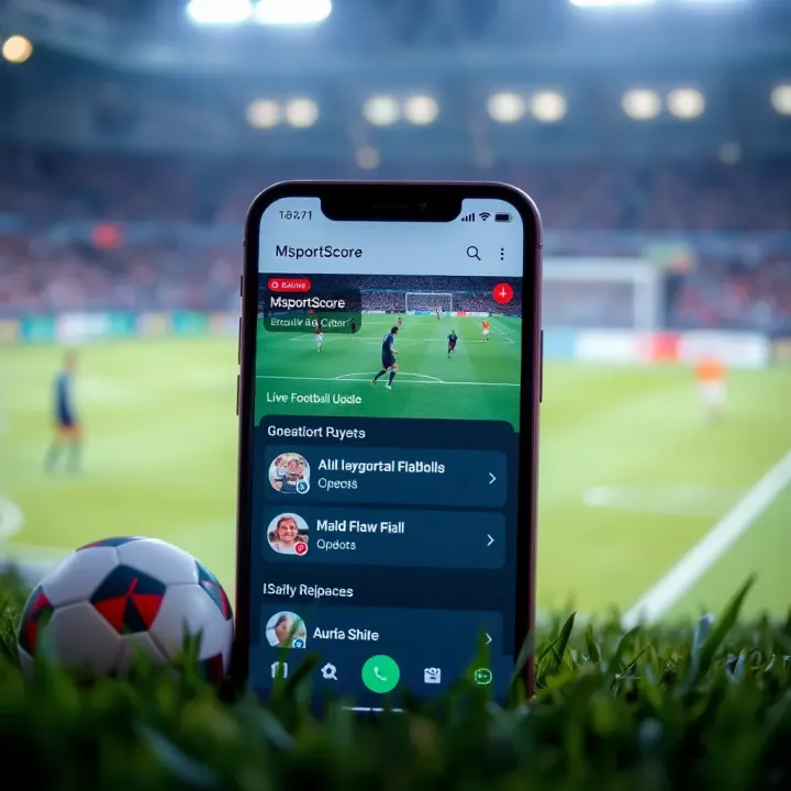 MsportScore website on a laptop with football scoreboards and match highlights visible
