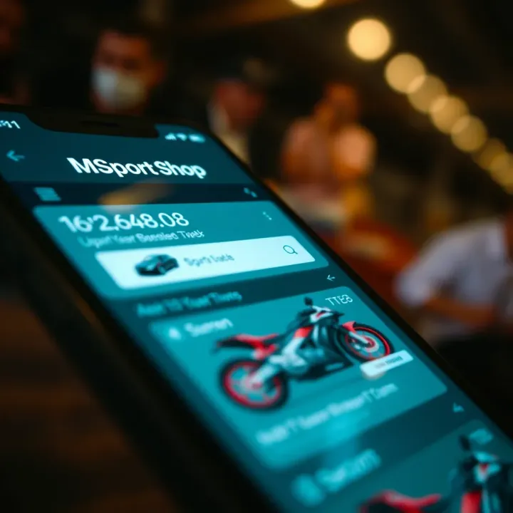 Mobile phone displaying MSport Shop login screen with secure access features
