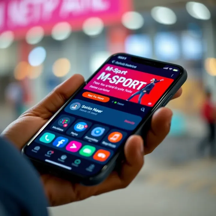 A passenger using a mobile phone app to book M-Sport Old Mobile service with payment options displayed