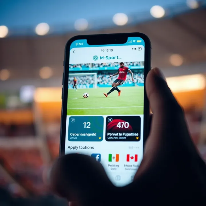 Mobile phone screen displaying M-Sport app interface with live football scores and betting options
