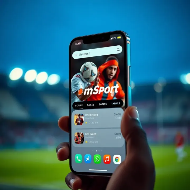 Smartphone displaying mSport app download screen with compatible device icons