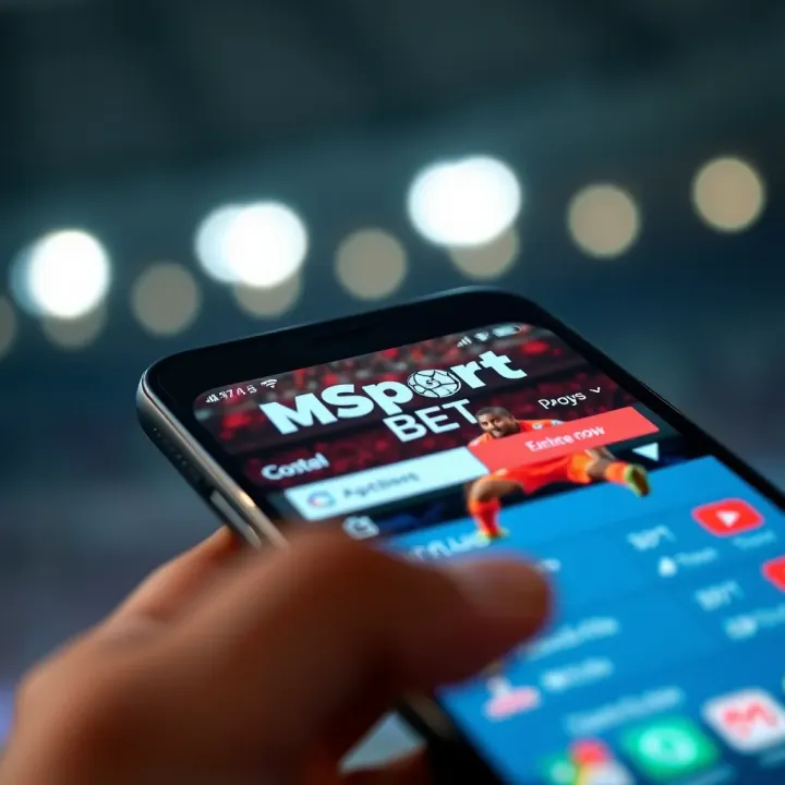 Smartphone showing Msport Bet app main dashboard with betting options and user-friendly layout