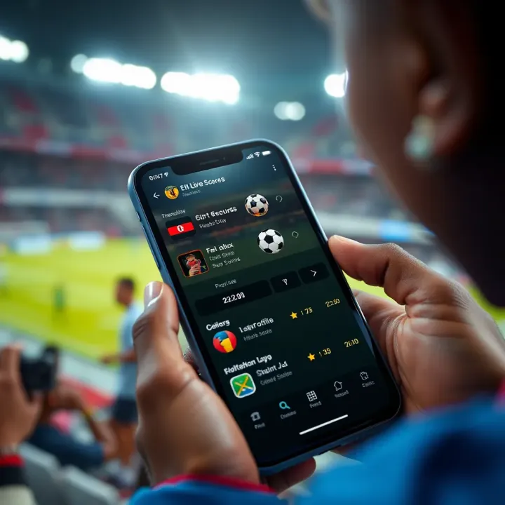 Real-Time Football Scores on MSport Live Scores App Mobile device showing real-time football scores and stats from various leagues
