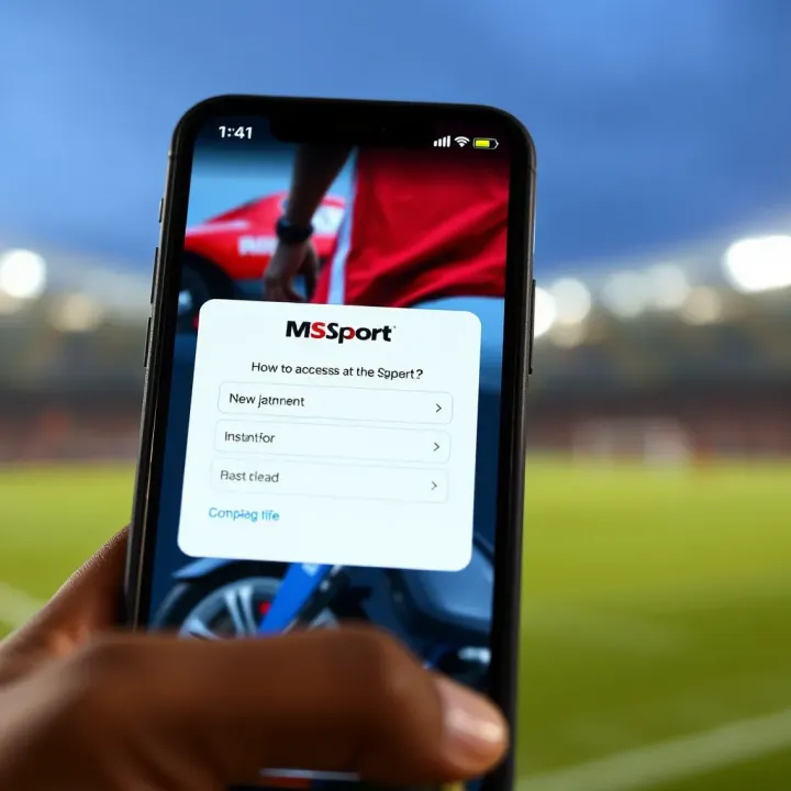 Illustration of mobile and desktop devices displaying MSport platform with navigation tips