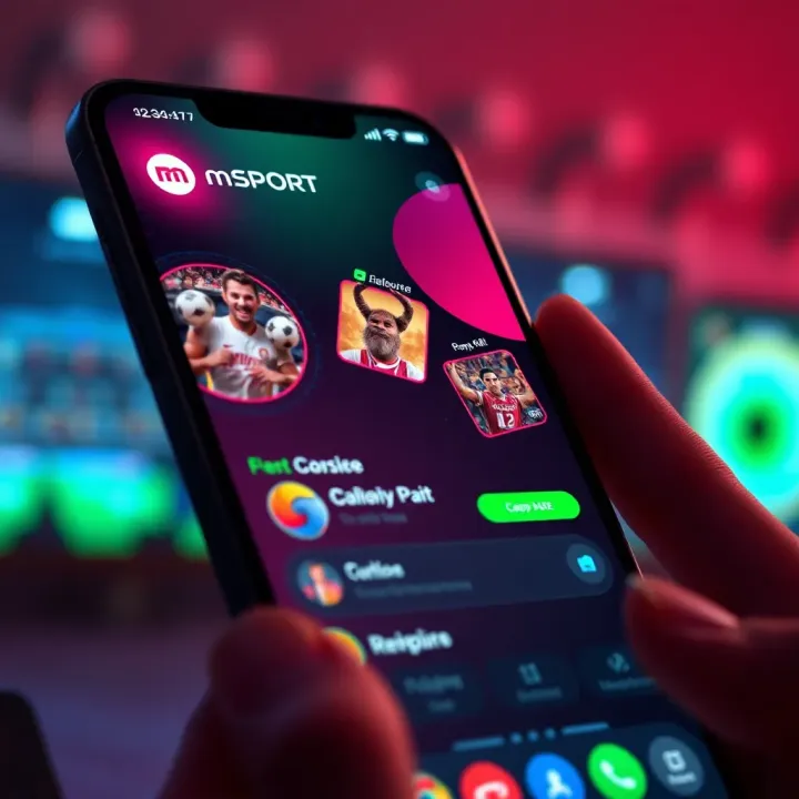 User interface showing mSport app dashboard with sports betting options and casino game icons