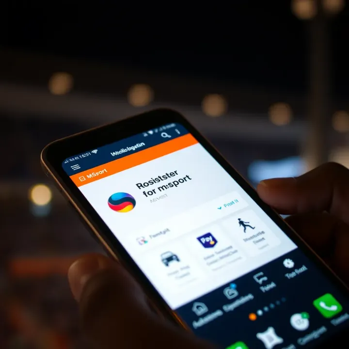 Mobile phone displaying SMS registration for mSport in Nigeria