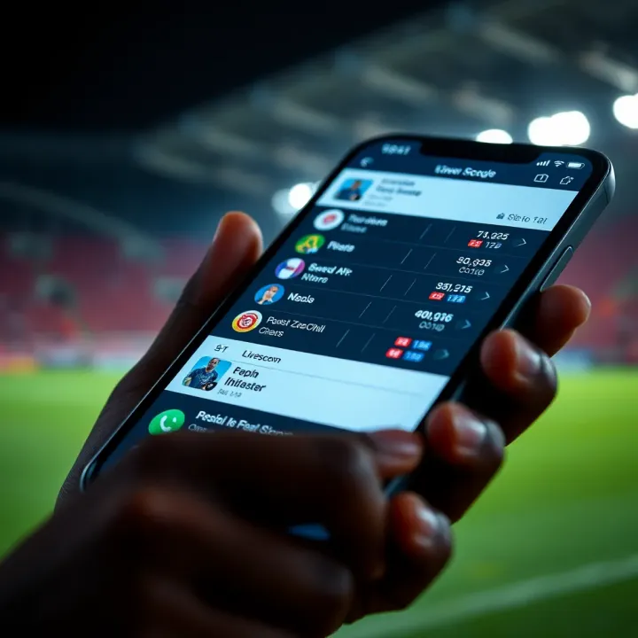 Live football match updates appearing on a digital sports app screen