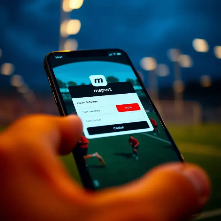 Mobile device displaying mSport app login screen with username and password fields