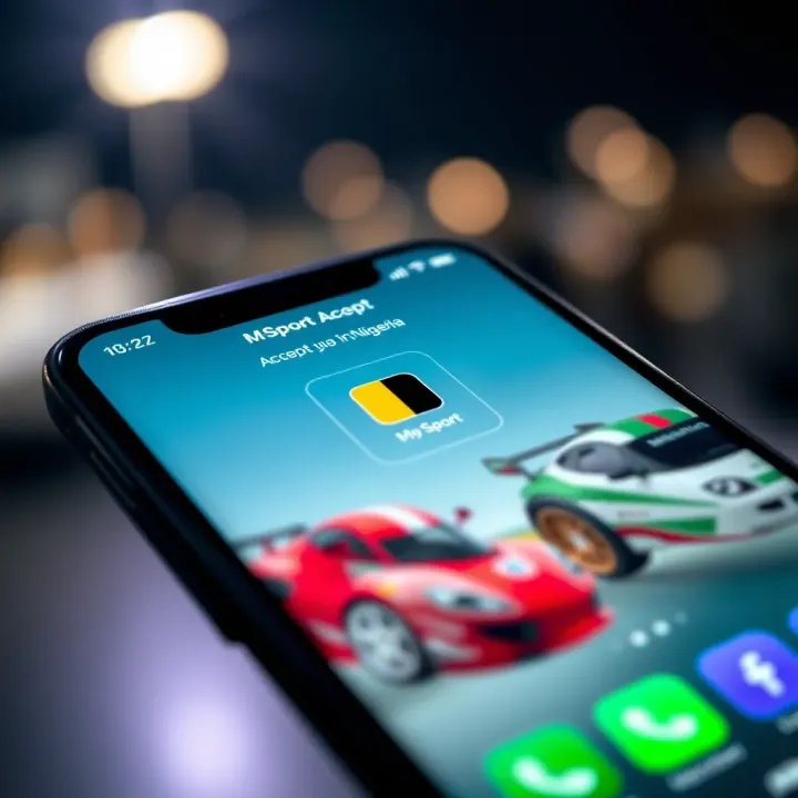 Graphic showing a mobile phone screen with Nigerian payment gateway logos and MSport app interface