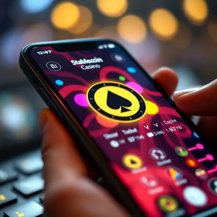 Illustration of secure online gambling with cryptocurrency and blockchain elements